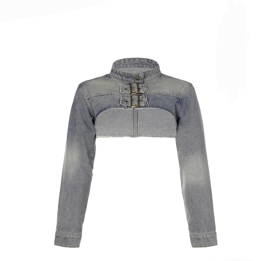 Chic Gray Denim Crop Jacket